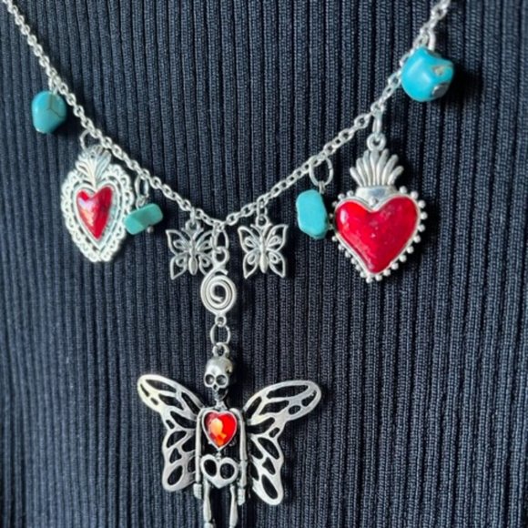 Handmade Day Of The Dead  "SKELEYFLY"  Necklace - Picture 3 of 5